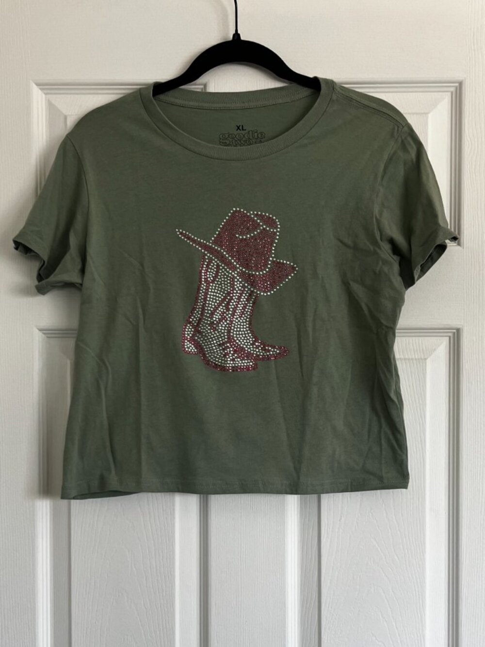 Goodie Two Sleeves Rhinestone Cowboy Boots Baby Tee